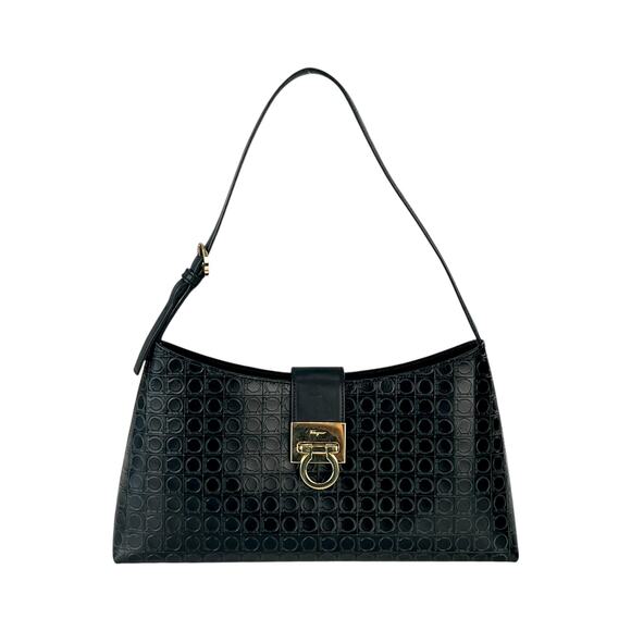 Ferragamo Gancini Embossed Leather Shoulder Bag - Picture 1 of 8
